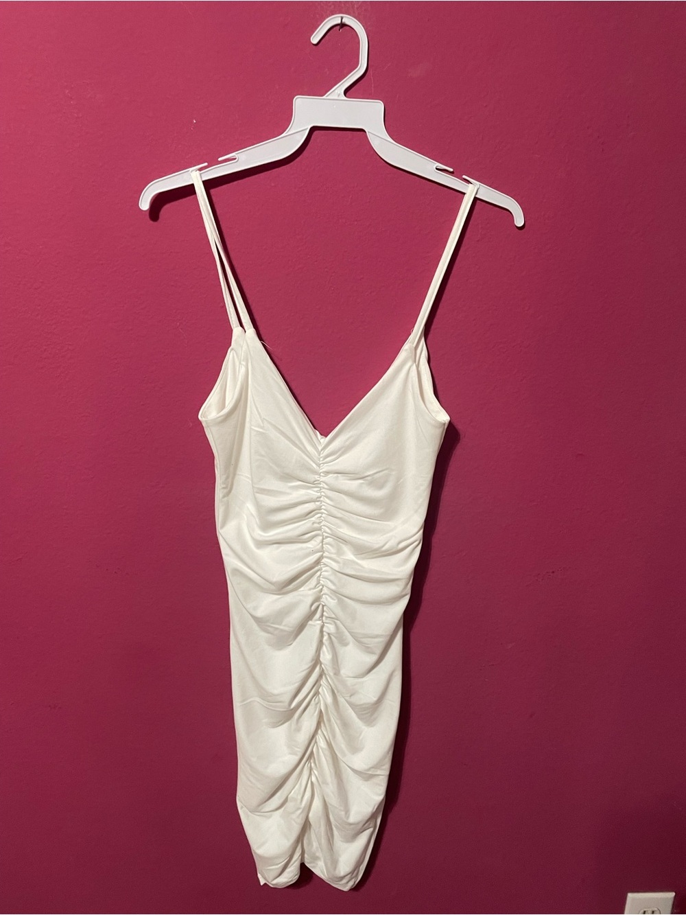 Ruched White Slip Dress